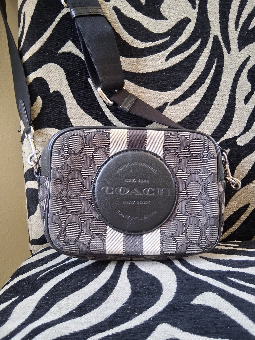 Coach Signature Canvas Crossbody Bag in Black and Gray